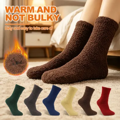 Autumn and Winter Home Floor Sleeping Socks Soft Warm Half Velvet Mid-Tube Socks Coral Velvet Socks for Women
