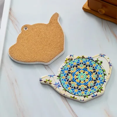 Morocco Teapot Shape Ceramic Coasters with Cork Back Sublimation Printed Nordic Style Heat Resistant Glossy/Matte Surface