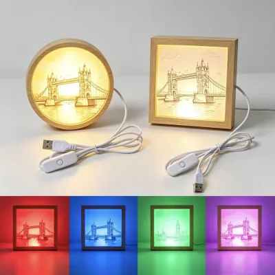 Wooden LED Night Light USB Sublimation Blank PET Sheet DIY Custom Print Modern Minimalist Button Switch Kids Room Nursery