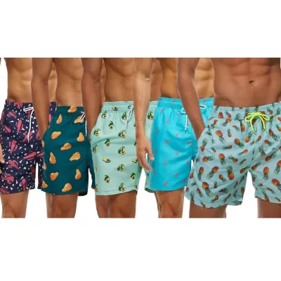 Men's High Quality Printed Knitted Fabric Swim Shorts Elastic Waist Knee Length Waterproof Breathable for Summer Beach Fitness