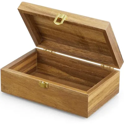 Portable Packable Wooden Baby Memory Box with American Style Carved Rectangular Design for Home Newborn Storage