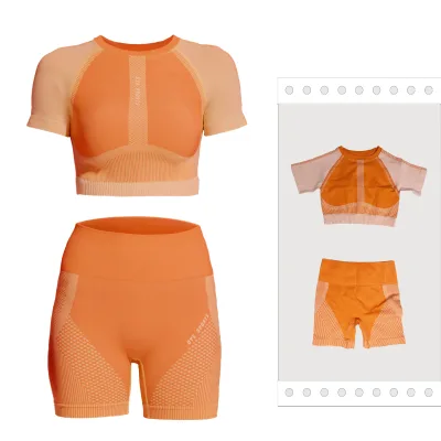 New Short Sleeved Crop Top High Elastic Yoga Shorts 2 Piece Sets
