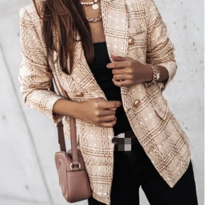 Autumn and Winter New Long Sleeved Casual Suits for Women Double Breasted Printed Embroidery Breathable Suit Coat