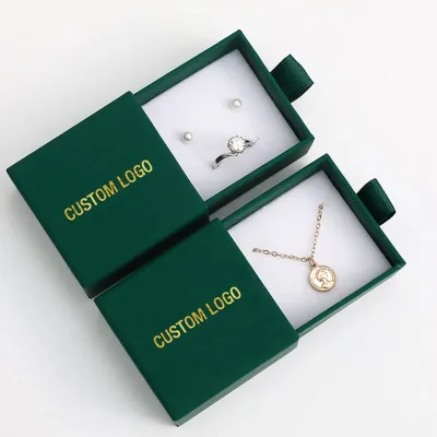 9*9cm Green Jewelry Box Hot Stamping Logo Sliding Jewelry Boxes With Logo Drawer Necklace Jewelry Box Logo Customized