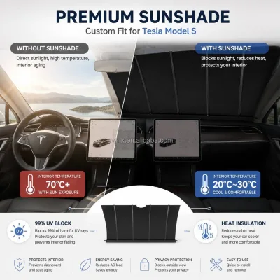 Electric Front Windshield Sunshade for Tesla Model S Model X 2025 Accessories Smart Foldable Sunshade for Tesla S X Plaid