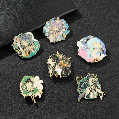 Anime Genshin Impact Account Wendi Hu Tao Zhongli Brooch Pins Keqing Tartaglia Xiao Enamel Badge Brooches Lapel Pin Jewelry Gift
