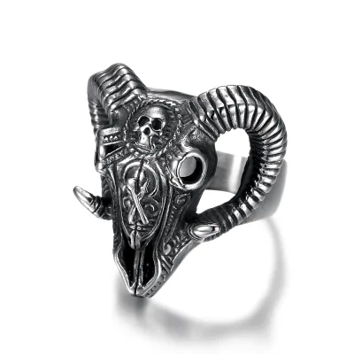 Custom Design 316 Stainless Steel Vintage 3D Casting Model Goat Ring Men Skull Rings for Men's Women