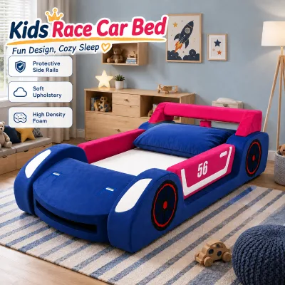 Children's Car Bed Safety Bumpers Kids Foam Car Bed ODM Upholstered Bedroom Furniture for Toddler Transition Ages 3+