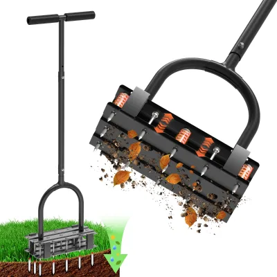 Manual Metal Lawn Aerator with Modern Design Handheld Tool for Automatic Dirt & Leaf Clean Grass Health & Yard Care