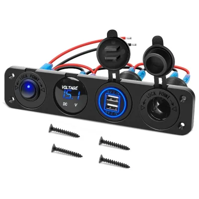 Blue Led Light 12V 24V Power Socket Digital Panel Voltmeter 4 Hole Combination Mount AC Power Socket Marine Solar Panel