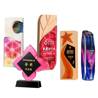 Personalized Eco-Friendly Awards Engraved Glass & Wooden Trophies Custom Dedicated Employee Vertical Crystal Trophy