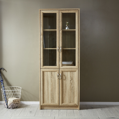Modern Hidden Book Case With 2 Glass Doors OAK Colour Book Cases Bookshelf for Study Room