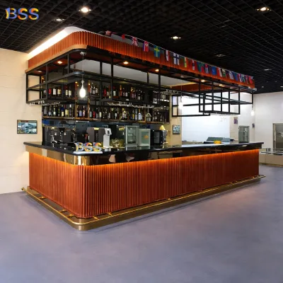 Stylish Wine Bar Elegant Bar Counter for Restaurant Functional Cocktail Counter Bar with Brass Foot Rail