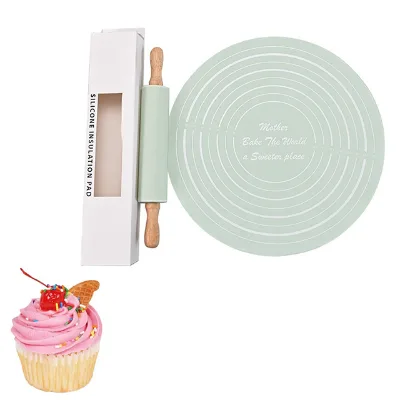 Kids Rolling Pin Set Non Stick Silicone Rolling Pin and Round Pastry Mat Silicon Rolling Pin with Non-stick Mat