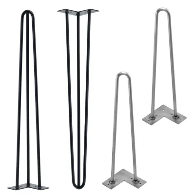 2 Rod 3 Rod Heavy Duty Hairpin Legs Metal Hair Pin Furniture Legs Black Powder Coating Finish Industrial Modern Table Legs