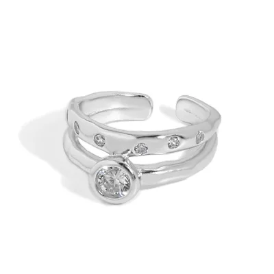 Sterling Silver Double Band Ring With Zircon Statement Ring Recycled Sterling Silver Double Band Ring