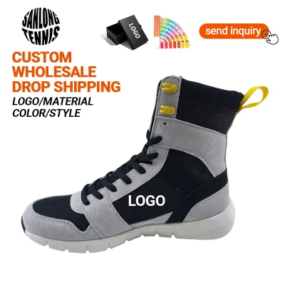 Factory Supply High Cut Boxing Training Shoes Custom Material Design Lightweight Men Sneakers for Boxing Wrestling Gym