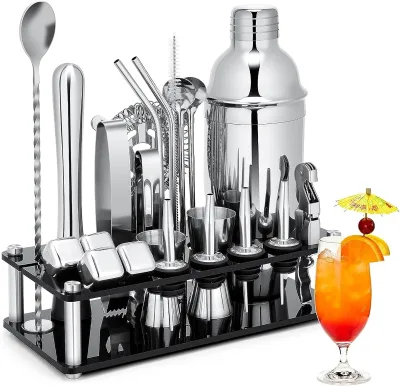 Custom Various Styles Stainless Steel Barware Bar Tools Cocktail Making Set Kit Bartender Cocktail Shaker Set 700ml Eco-Friendly