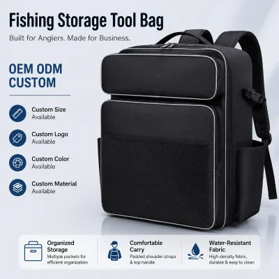 OEM Custom Outdoor Shoulder Water-Resistant Fishing Gear Bags with Rod Holder and Fishing Tackle Backpack