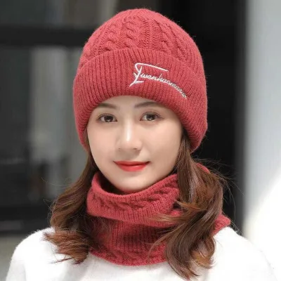 Fashion Slouchy Lady Embroidery Neck Scarf Set Winter Women Hat Scarf Set Keep Warm Knitted Beanie Hat