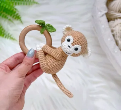 Custom Color BPA Free 17cm New Crochet Bunny Rattle Teether Toys for Easter Gift