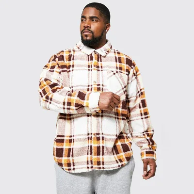 Mens Classic Quilted Long Sleeve Button Camping Winter Warm Thick Lining Cotton Padded Check Plaid Hooded Flannel Shirt Jacket