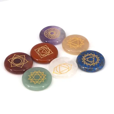 Natural Stone Carved Chakra Pendant Round Shape Crystal Quartz Lapis Choker Reiki 7 Chakra Stone Pendant Necklace No Hole