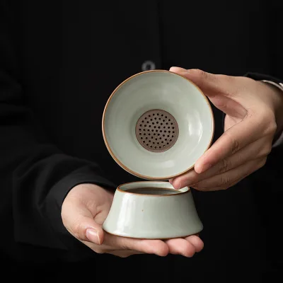 Modern Eco-Friendly Ru Kiln Ceramic Tea Strainer High-End Coffee & Tea Sets Filter for Separating Tea and Water