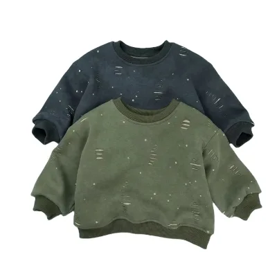Wholesale Cotton Children Top Boys Velvet Thickened Pullover Sweater for Boys Girls Striped Crew Neck Top Baby Boys Sweatshirt