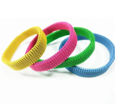 Wholesale Mixed Colorful Elastic 316 Stainless Steel Bangle Cheap Fashion Titanium Steel Men's Mesh Bracelet