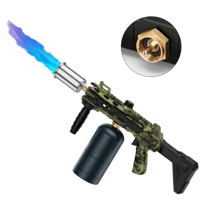 Tactical Camouflage Gas Flame Torch Gun Lighter Windproof Butane Torch Lighter Adjustable Flame for Camping Welding Cooking BBQ