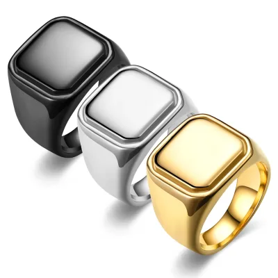 Men's Simple square Rings Men Fashion Personality Hip-hop square Custom Ring Cross-border Stainless Steel Can Be Engraved Rings