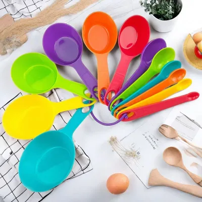 12-Piece Set Colorful Plastic Measuring Spoon Cup for Home Kitchen Liquid and Powder Measurement for Baking and Coffee Milk