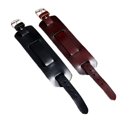 Wholesale Double Layer Classic Unique Unisex Adjustable Metal Buckle Genuine Leather Wrap Bracelet HW