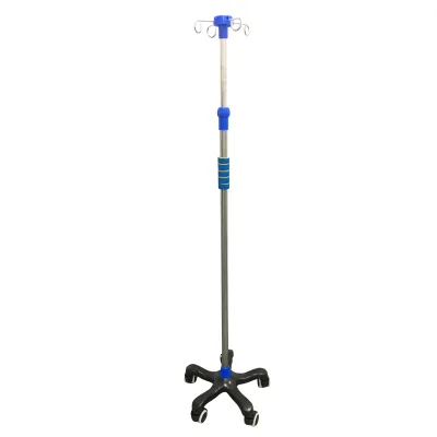 Hospital Furniture Medical Patient Stainless Steel 4 Hooks Movable Adjustable Standing IV Infusion Pole Drip Stand With Wheels
