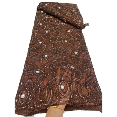 NI.AI Luxury Eco-Friendly Chocolate Brown Rhinestone Rope Embroidery Crystal Mesh Lace Wedding Bridal Gown Premium Clothing