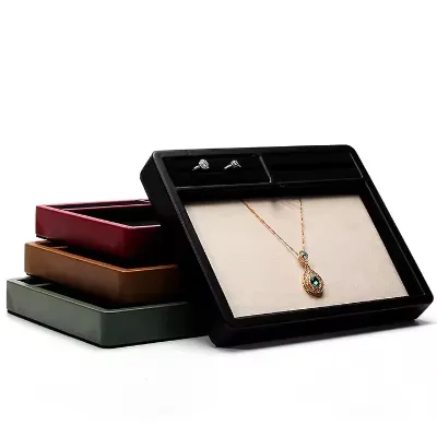 Wholesale Custom Fashion Ring Earrings Display PU Leather Pendant Bracelet Rounded Corner Display Jewelry Tray