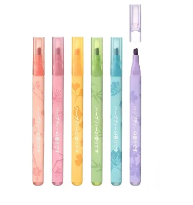 Wholesale Cute Mini Soft 6 Color Highlighter Tae Scented Fluorescent Highlighter Marker Pen for Kids and Office