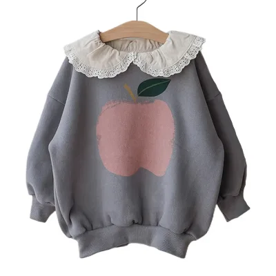 Wholesale Winter Baby Girl Sweatshirt Soft Cute Print apple Girl fleece Sweater 100%Cotton Warm Latest Casual Swestshirt
