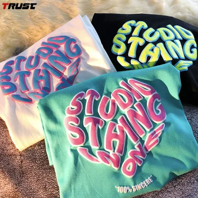 280GSM Hight Quality Dropped Shoulders T-Shirt Streetwear Heavyweight Oversize Sports 100%Cotton Custom Blank Puff Print T Shirt