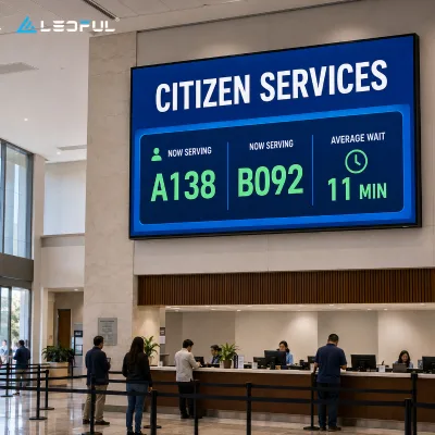 Wide LED Queue Dashboard P1.86 for Public Service One-stop Hall with low reflection and wide viewing Fixed Installation