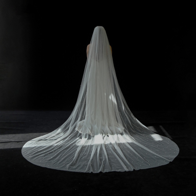 Gorgeous Cathedral Wedding Veils Pearl Veil 3 Meters Long Wide Bridal Veil