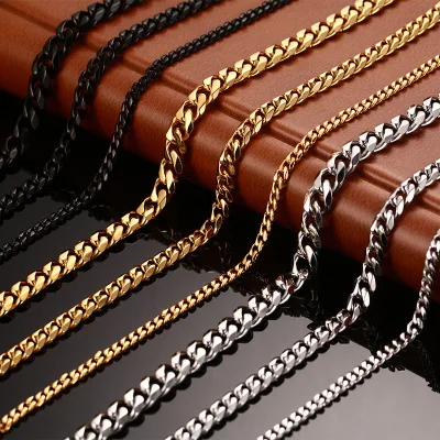 Wholesale Multiple Styles Adjustable Polished Edge Long Necklace Stainless Steel for Men Single Clasp Chaincollar Largo