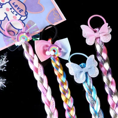 Wholesale Children's Wig Rainbow Color Pigtails Head Rope Hair Extension Children Hair Accessories Braid Wigs