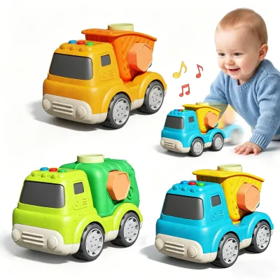 Zhorya Eco-Friendly Wheat Straw Round Edge Cartoon Vehicle Mini Car Pull Back Toy with Light Music
