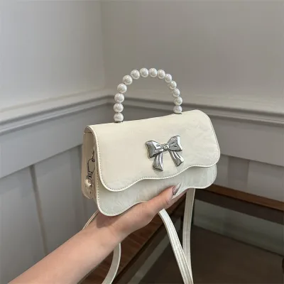 2025 New Small Bow Square Diamond Lattice Bag Pu Solid Zipper Fashion Single Shoulder Messenger Bag With Chain Ladies Handbag