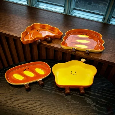 Cartoon Shaped Ceramic Plates Set with Funny Faces and Legs Design Creative Dinner Plates for Kids and Home Party Decoration