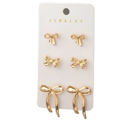 Trendy Bowknot Earrings Set for Women Golden Color with Pearl Gold Plated Bow Stud Jewelry Accessories for Gift