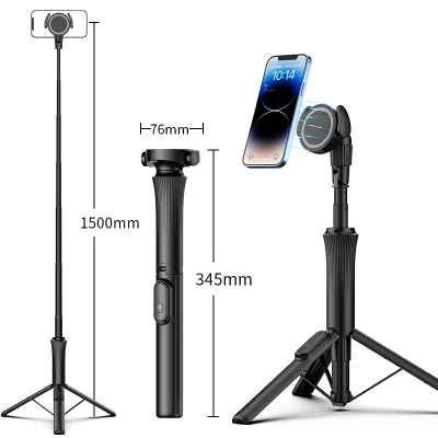 E-reise Customized Magnetic Selfie Stick Tripod Pro, All-in-One Phone Tripod w Magnetic Phone Holder & Wireless Remote