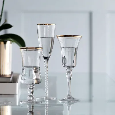 High Quality Wedding Restaurant Hotel Glass Goblet Lead Free Gold Rim Wine Glasses Drinkware Barware